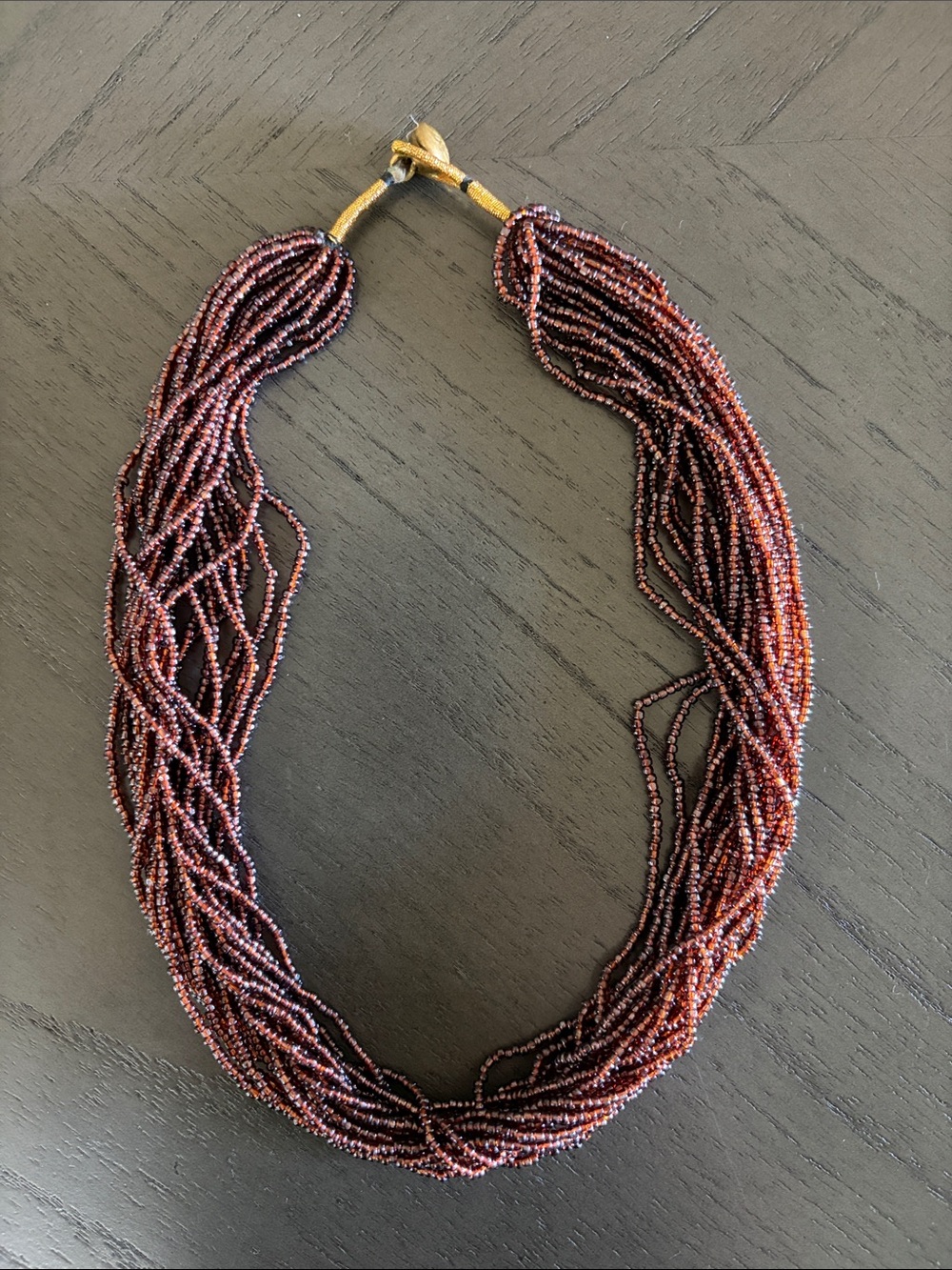 Layered Statement Necklace - Bronze / Garnet Seed Beads